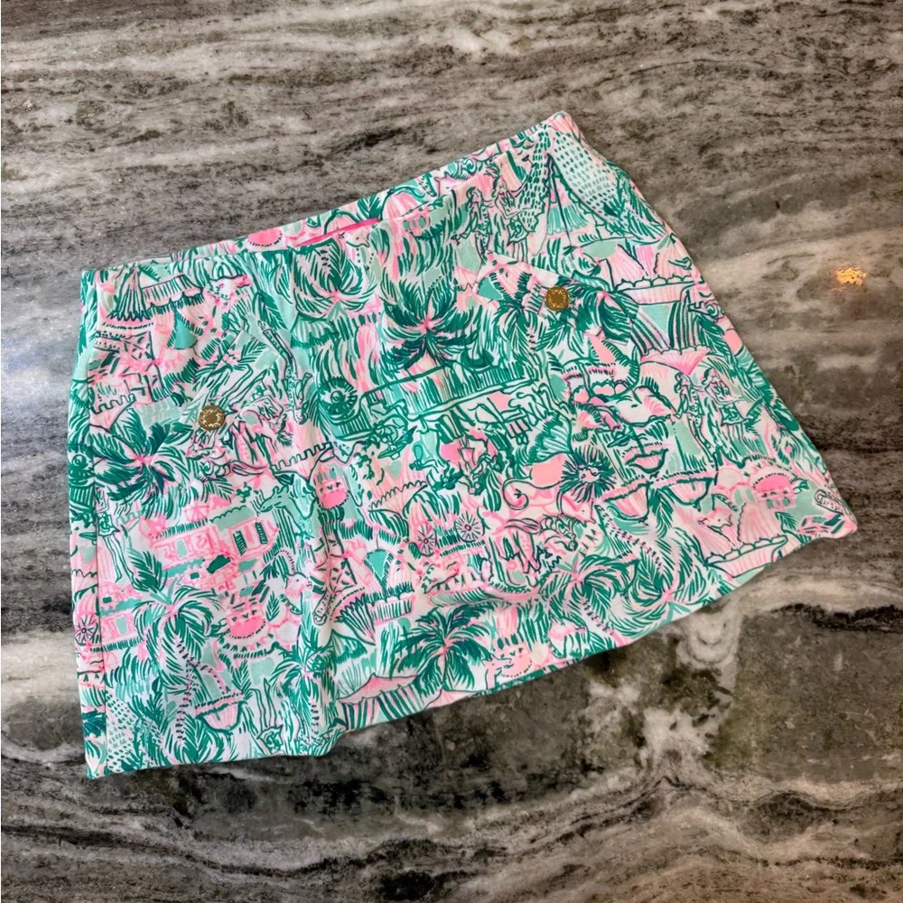 Lilly Pulitzer Pink and Green Printed Mini Skirt
